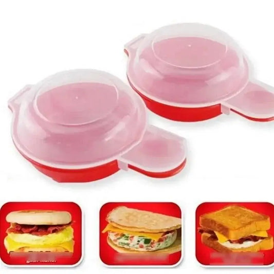 Pink and red plastic easy eggwich microwave egg cooker with clear lid for kitchen burger press use