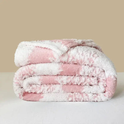Pink and white cationic jacquard blanket by decorbites with soft plush fleece and cozy textured surface for bedroom decor
