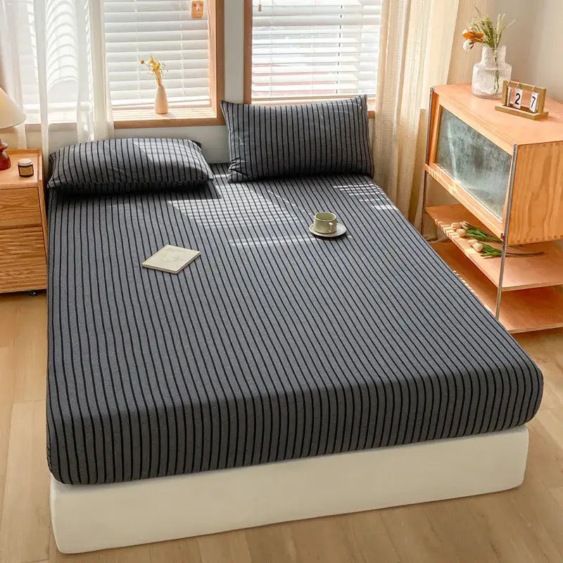 Black and gray striped cotton stripe fitted sheet with subtle textured weave for bedroom decorbites cotton stripe mattress cover