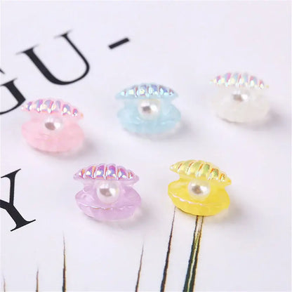 Pink and white mermaid pastel-colored resin decorbites colorful plated seashells with iridescent edges and pearls for bedroom decor