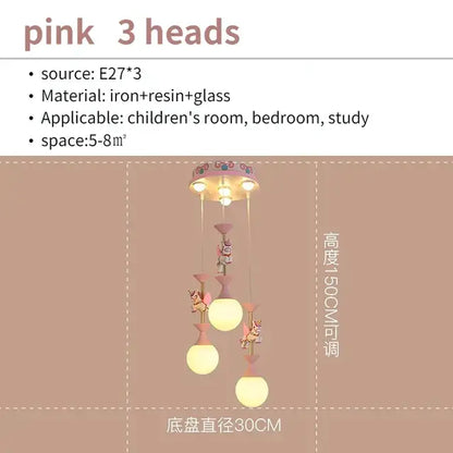 Pink and white unicorn led pendant ceiling light with iron resin glass and fairy figurines for children room ceiling light