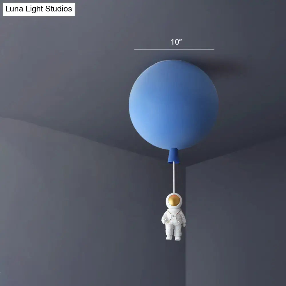 Blue balloon-shaped ceiling lamp with white astronaut figurine acrylic pendant light for kids bedroom