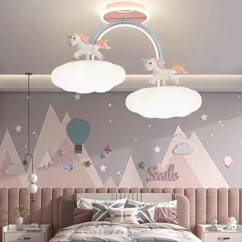 Pink and white pastel decorbites cloud unicorn ceiling light with soft glow for children’s bedroom decor