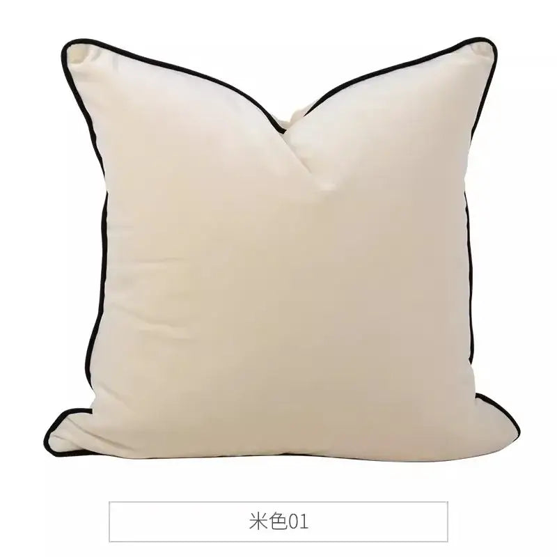 Cream-colored square pillow with sleek black piping trim for pink and blue lion dog lumbar pillow cover bedroom decor