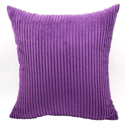 Purple corduroy throw pillow with vertical ribbed texture as part of decorbites corduroy pillow cover collection
