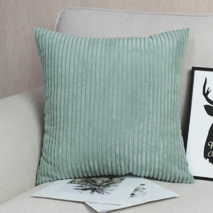 A soft mint green decorbites corduroy pillow with vertical ribbed texture for stylish living room decorbites corduroy pillow cover
