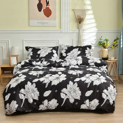 Black and white floral duvet cover set with delicate lily patterns featured in pink butterfly print bedding set bedroom collection