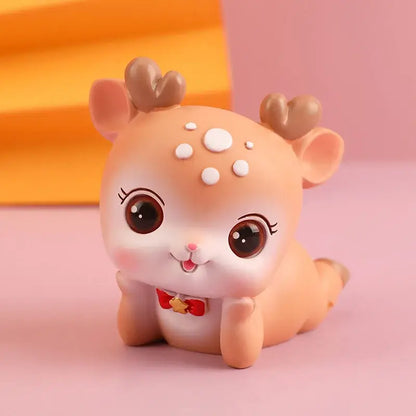 Cute peach-colored cartoon deer resin figurine with white spots and red bow tie for decorbites bedroom cake topper decor
