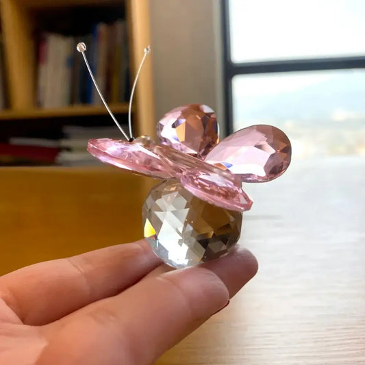 Delicate pink and clear crystal butterfly figurine with faceted wings and slender antennae for bedroom decorbites decor