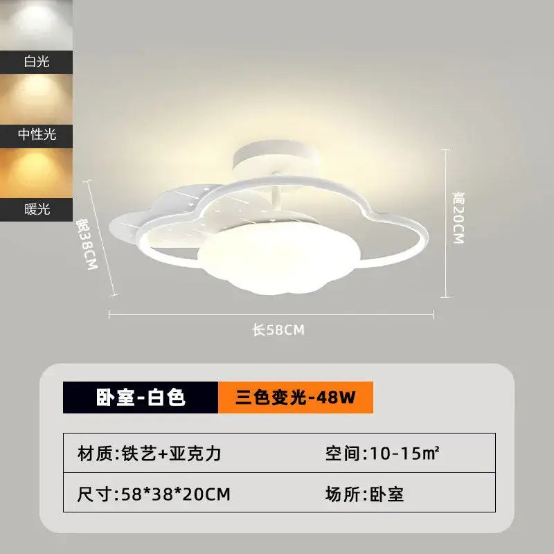 White cloud-shaped ceiling lamp with integrated led bulb and three-color adjustable lighting for decorbites cream clouds bedroom decor