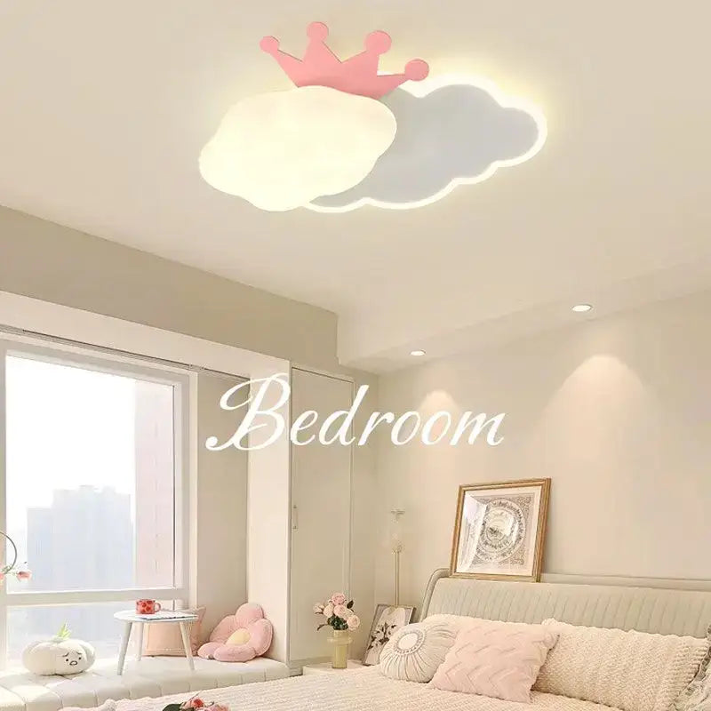 Pink and white cloud-shaped ceiling lamp with crown design decorbites cream clouds rainbow for bedroom decor
