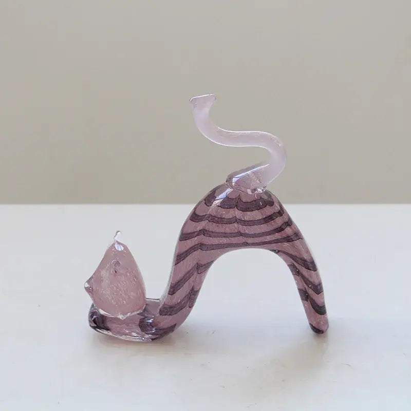 Translucent lavender glass cat figurine with dark purple stripes and curved tail decorbites crystal cat decorbites crystal cat figurine
