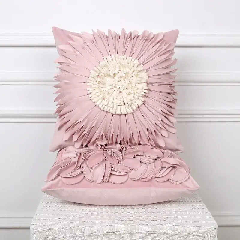 Pink daisy sunflower plush pillowcase with textured floral design and cream center for bedroom decor by decorbites