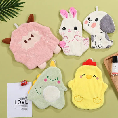 Pink lamb cartoon animal shape plush hand towel with brown ears and embroidered face for decorbites cartoon animal decor