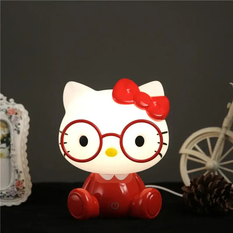 Pink and red decorbites cartoon animal night light bedroom table lamp with glossy finish and round glasses