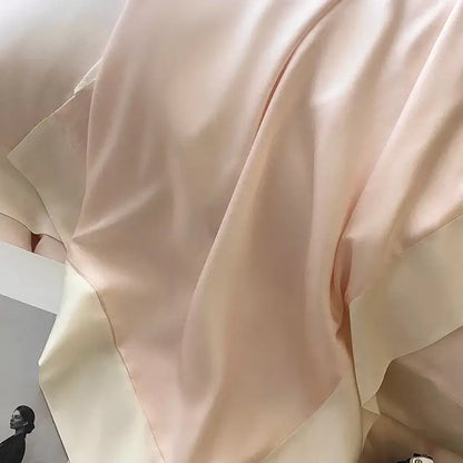 Pink satin eucalyptus fiber bedding set with soft blush pink glossy fabric and gentle folds from decorbites eucalyptus fiber