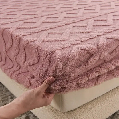 Pink plush cozy tafu fleece queen bed sheet with textured diamond pattern ideal for decorbites cozy tafu bedroom decor