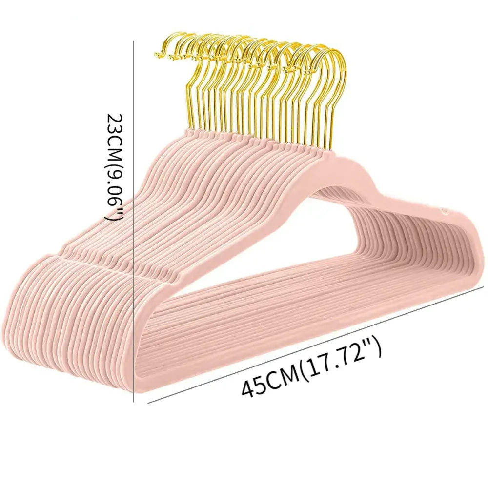 Set of pink velvet and gold wooden 45cm flocking hangers for bedroom trousers rack by decorbites 45cm flocking