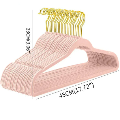 Set of pink velvet and gold wooden 45cm flocking hangers for bedroom trousers rack by decorbites 45cm flocking