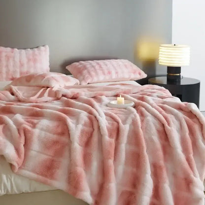 Pink and white tie-dye decorbites cozy fleece blanket with soft fuzzy texture for bedroom throw use