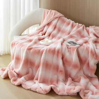 Pink and white tie-dye decorbites cozy fleece blanket with soft fuzzy texture perfect as a bedroom throw