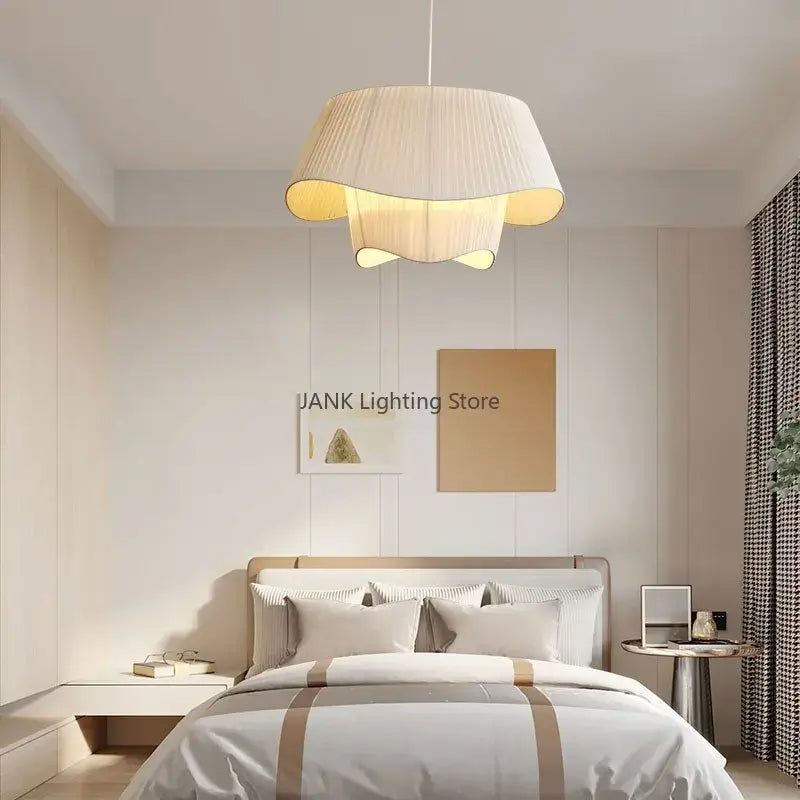 Cream white double pendant lamp with pleated fabric and soft diffused glow for living room decorbites cream white