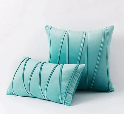 Teal velvet throw pillows with stitched vertical pleats featuring knit short wool velvet for living room decorbites knit short style