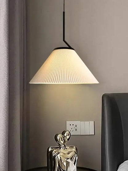 A modern pendant light with a pleated off-white fabric shade and black metal frame for dining room decorbites cream led chandelier