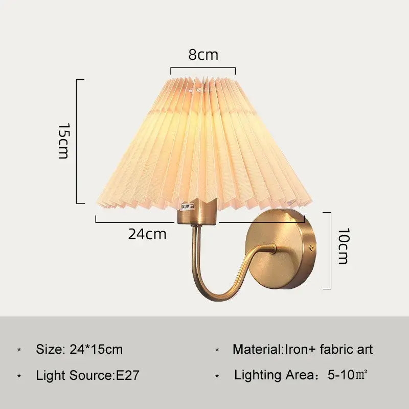 Pleated white cloth lampshade led wall lamp with brass arm for bedroom living room decorbites cloth lampshade design