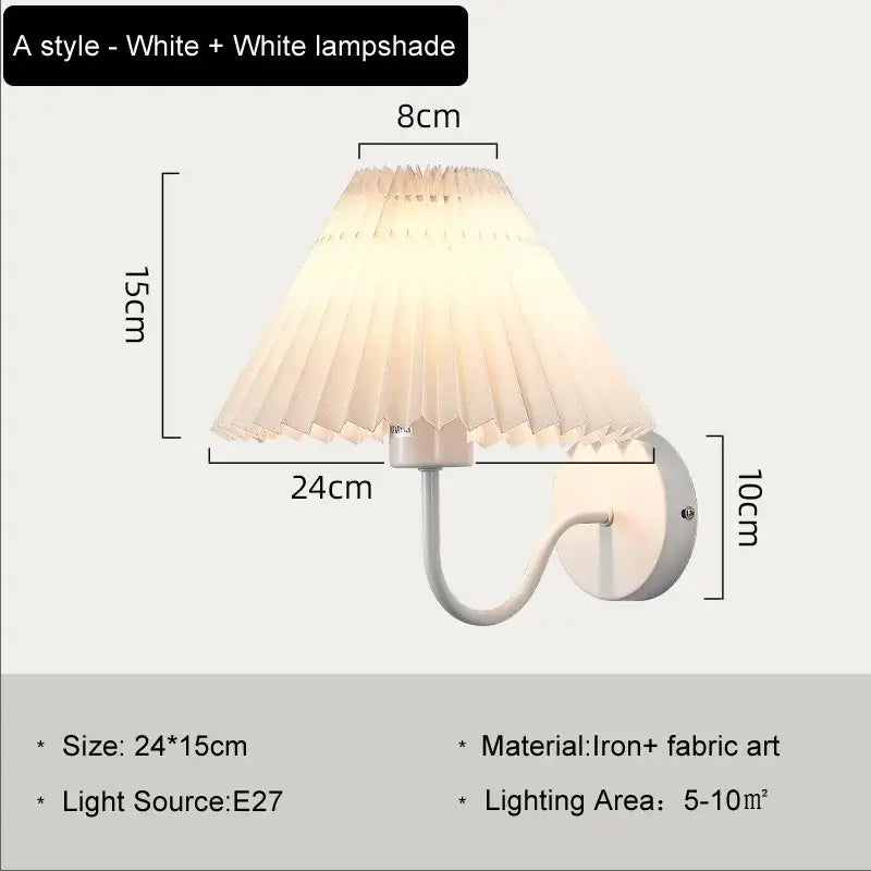 White pleated cloth lampshade led wall lamp mounted on curved iron sconce for bedroom decorbites cloth lampshade wall lamp
