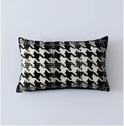 Plush black and white houndstooth cushion cover featuring a classic pattern for stylish bedroom decorbites houndstooth cushion