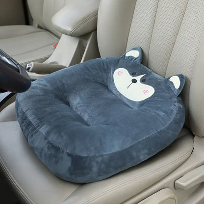 Plush cartoon car cushion in dark gray with white embroidery soft velvety texture for office chair or sofa decorbites cartoon car