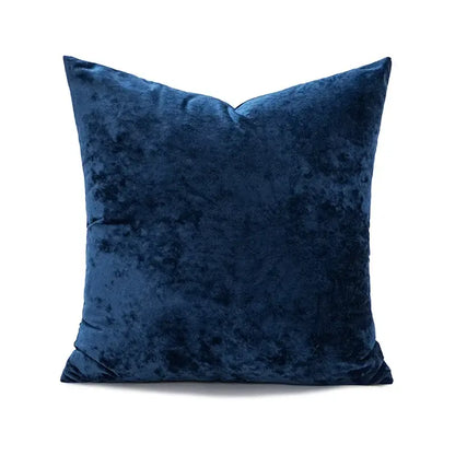 Deep navy blue velvet pillow cover with plush textured surface ideal for living room decor and dark grain style