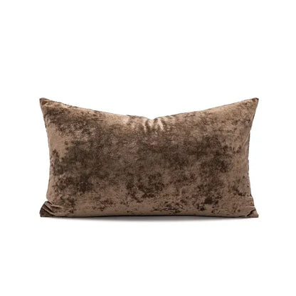 A rectangular taupe velvet pillow cover with a mottled texture perfect for living room decor dark grain velvet pillow cover
