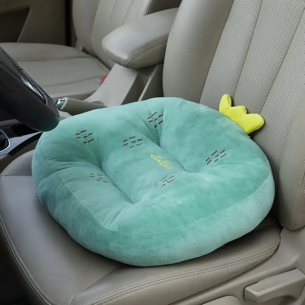Plush gray cat shark cushion featuring a soft mint-green cactus-shaped seat pad with embroidered details for kids room