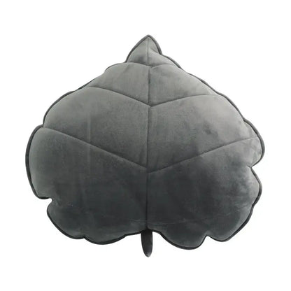 A plush dark gray velour leaf shaped throw pillow with stitched vein patterns for living room decorbites 3d leaf decor