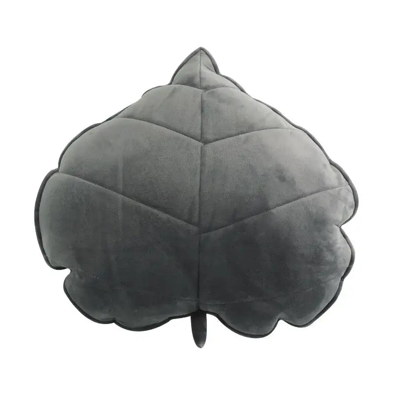 A plush dark gray velour leaf shaped throw pillow with stitched vein patterns for living room decorbites 3d leaf decor