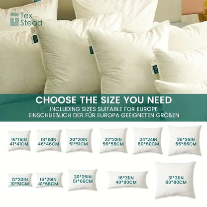 Plush white goose feather insert pillow by tex stead with white cotton cover available in european sizes for decorbites goose feather decor