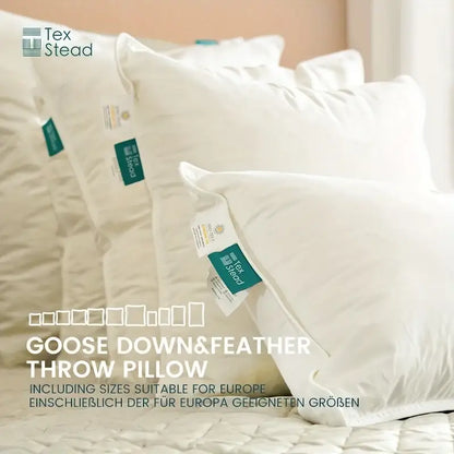 White goose feather insert pillow with quilted texture and tex stead green tags for bedroom and living room decorbites decor