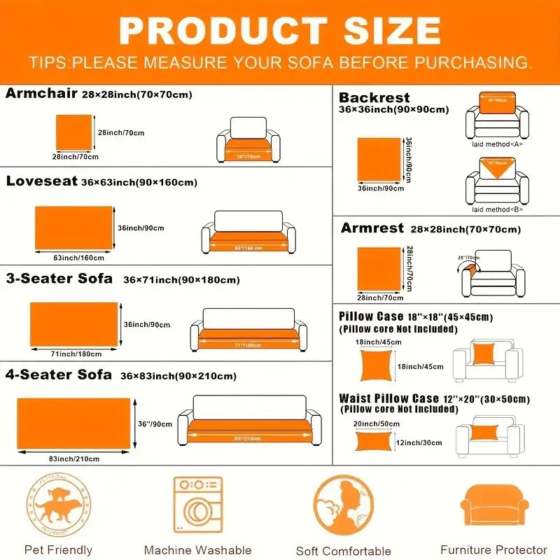 Orange sofa cover made of soft machine washable fabric designed as a plush white textured anti slip knitted protector