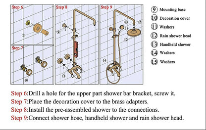 PoiQIHY antique brass shower system with rain shower head handheld shower and sliding bar for bathroom use