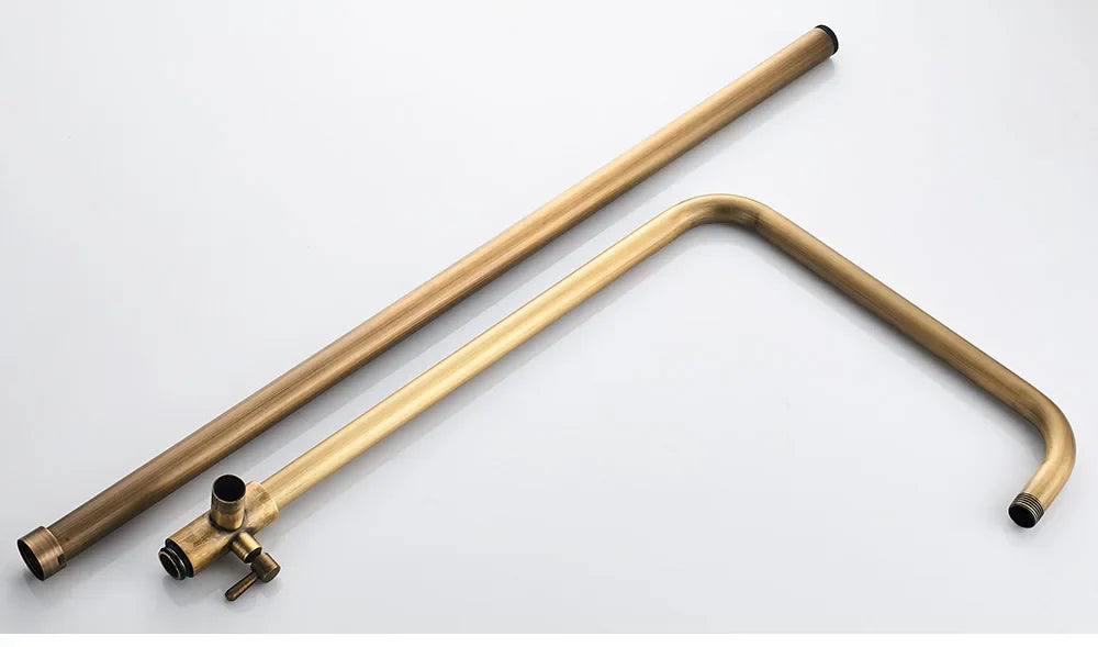 Brass showerhead and pipe assembly with curved design in poiqihy antique rainfall swivel spout mixer tap system