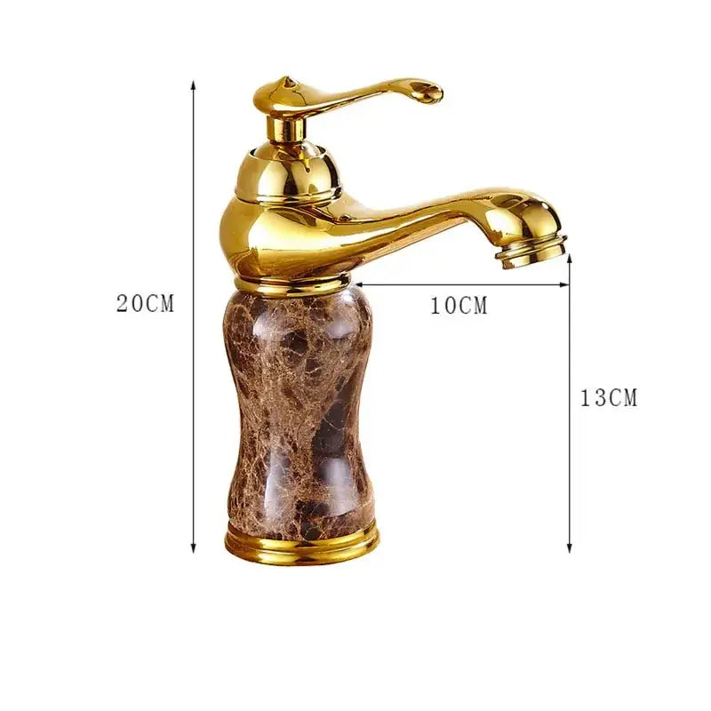 Polished brass bathroom sink faucet with gold finish and decorbites golden marble base for golden marble bathroom decor