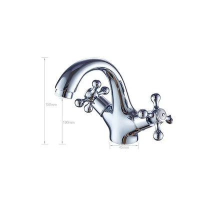 Polished brass bathroom bidet faucet with chrome finish and vintage dual cross handle design features two cross handles