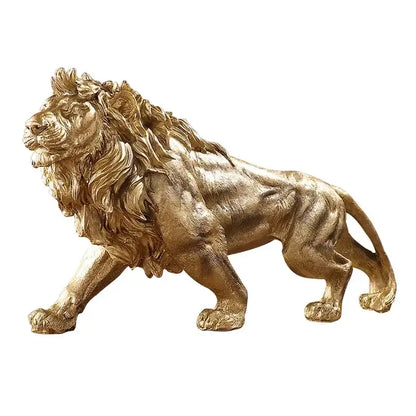 Polished golden lion king resin statue with detailed mane and muscular physique for elegant home office decorbites decor