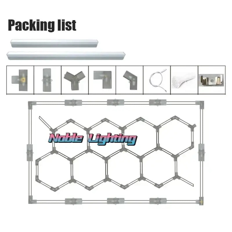 Silver hexagonal modular decorbites geometric led lights with interconnected panels and mounting hardware for workshop decor