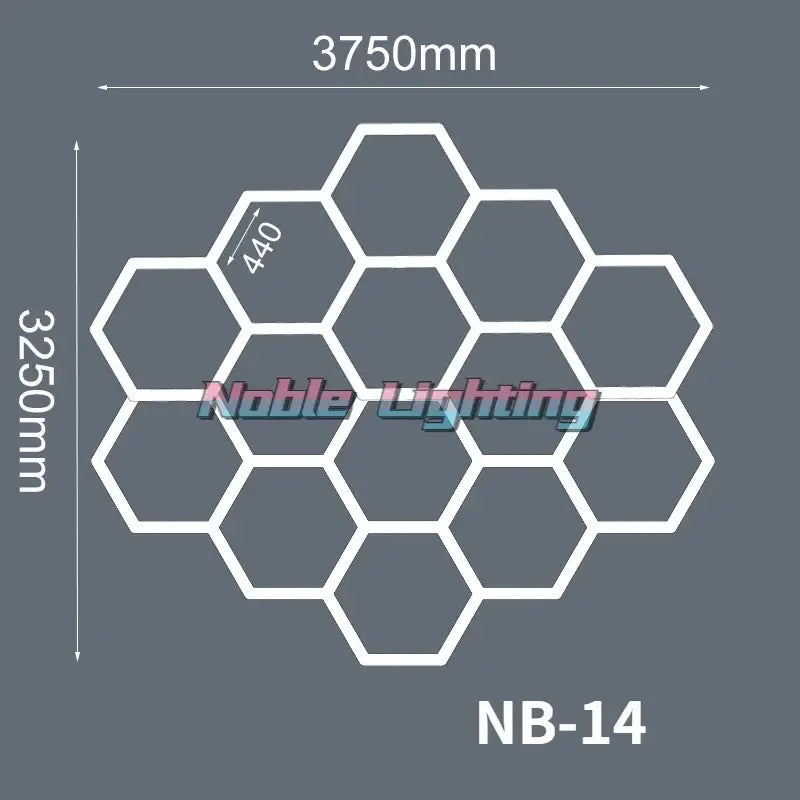 White hexagonal polygonal snowflake geometric led lights panel nb-14 3750x3250mm with 440mm cell by noble lighting