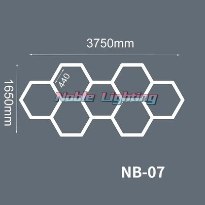White hexagonal polygonal snowflake geometric led lights by noble lighting model nb-07 for garage workshop decorbites geometric led