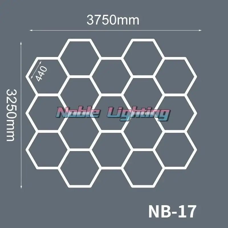 White hexagonal polygonal snowflake geometric led lights panel model nb-17 from noble lighting for garage workshop decorbites decor