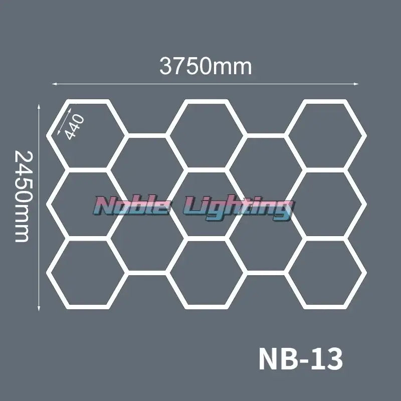 White hexagonal polygonal snowflake geometric led lights panel model nb-13 by noble lighting for garage workshop decor